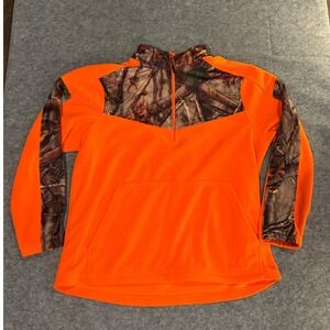 Huntworth Mens 2XL Blaze Orange Fleece Quarter Zip Camo Pullover Hunting Jacket